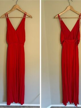 Lulu's Red V-Neck Double-Strap Maxi Dress